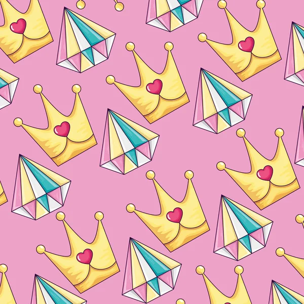 Background of cute diamonds and crowns — Stockvector