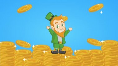 st patricks day animated card with elf and coins