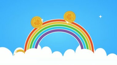 st patricks day animated card with rainbow and treasure coins