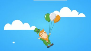 st patricks day animated card with elf in balloons helium