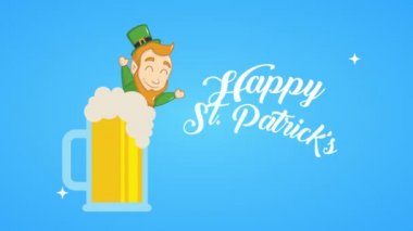 st patricks day animated card with elf and beer
