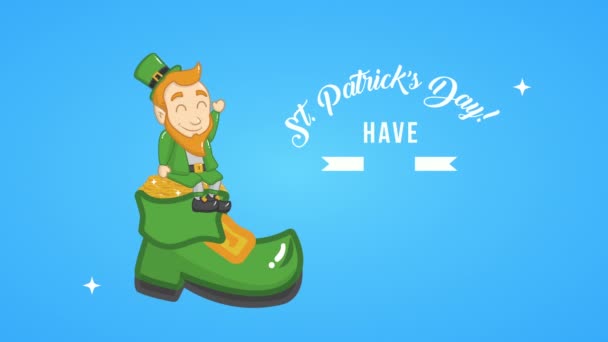 St patricks day animated card with elf in boot — 图库视频影像