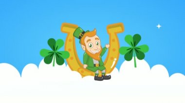 st patricks day animated card with elf and horseshoe