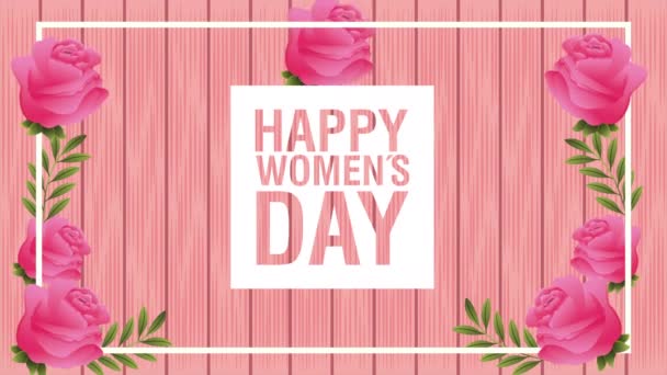 Happy womens day card with pink roses flowers — ストック動画
