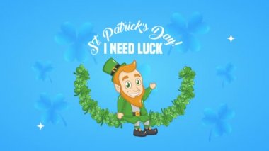 st patricks day animated card with elf in clovers