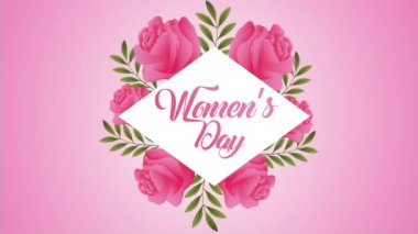happy womens day card with pink roses flowers