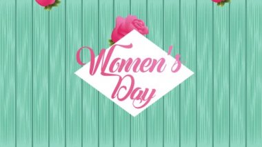 happy womens day card with pink roses flowers