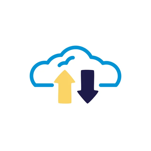 Cloud Computing mit Pfeilen nach unten und oben Laden linearen Farbstil — Stockvektor