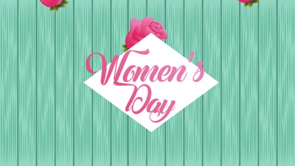 Happy womens day card with pink roses flowers — Stockvideo