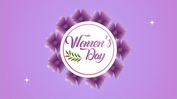 Happy womens day card with purple flowers — Αρχείο Βίντεο