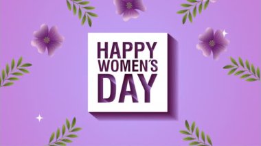 happy womens day card with purple flowers