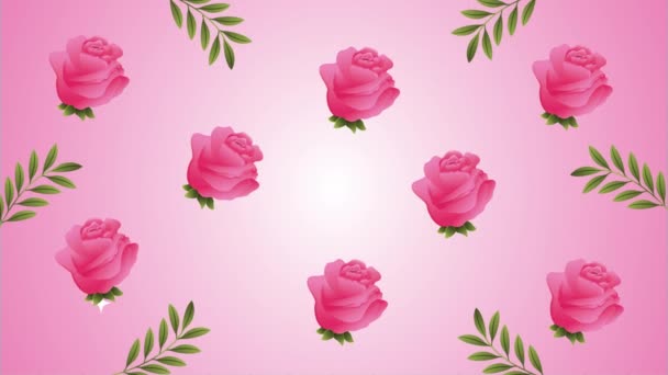 Beautifull roses flowers garden pattern animation — 비디오