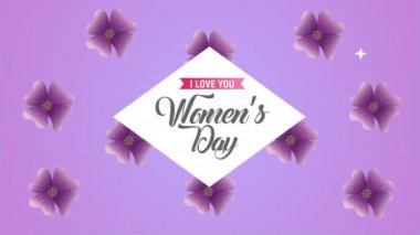 happy womens day card with purple flowers