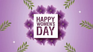 happy womens day card with purple flowers