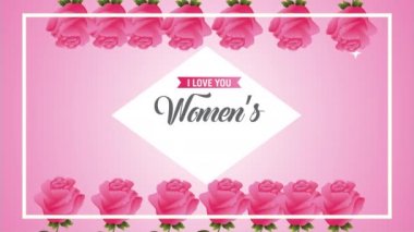 happy womens day card with pink roses flowers diamond frame
