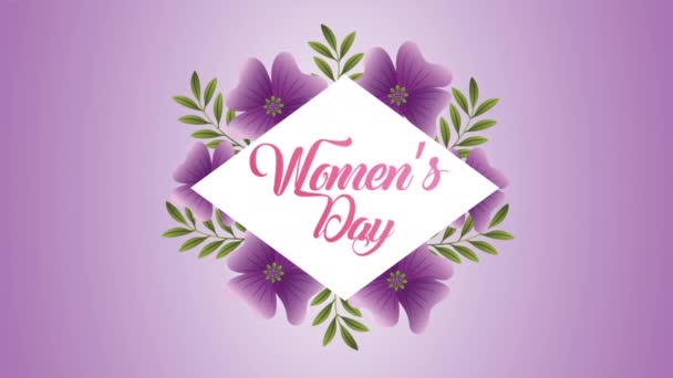 Happy womens day card with purple flowers — Αρχείο Βίντεο