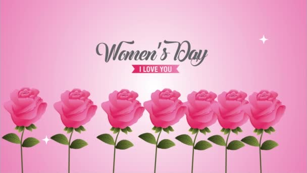 Happy womens day card with pink roses — Stok video