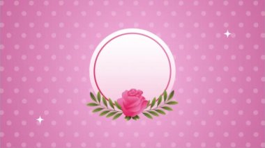 beautifull pink rose flower circular frame animation