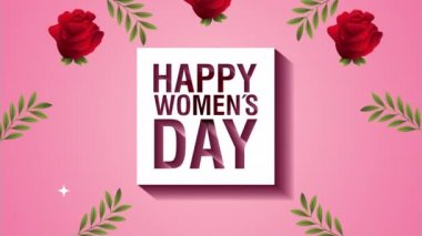 happy womens day card with red roses square frame