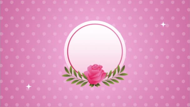 Beautifull pink rose flower circular frame animation — ストック動画