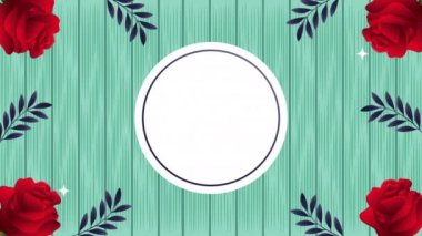 beautifull red roses flowers circular frame animation