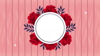 beautifull red roses flowers circular frame animation