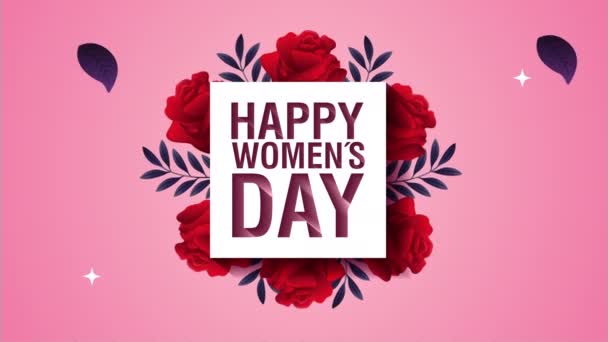 Happy womens day card with red roses square frame — Stockvideo