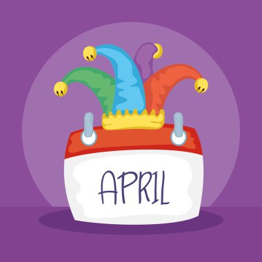 happy april fools day card with calendar and buffoon mask
