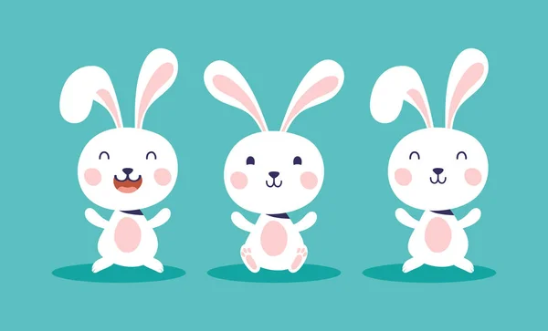 ウサギのキャラクターと一緒に幸せなイースターお祝いカード — ストックベクタ