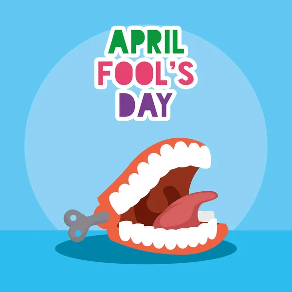 Happy April dwazen dagkaart met belettering en gekke mond — Stockvector