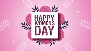 happy womens day card with pink roses flowers square frame