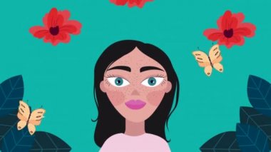 beautifull woman and flowers and butterflies animation