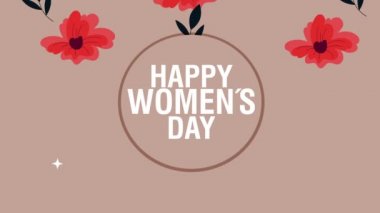 womens day card with flowers and lettering circular frame