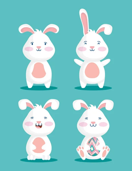 Feliz tarjeta de celebración de Pascua con personajes de conejos — Vector de stock