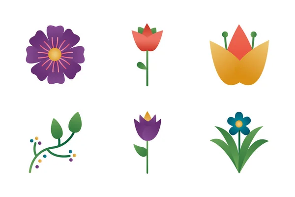 Bundel bloemen degradiënt stijl pictogrammen — Stockvector