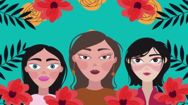 Bellas mujeres y flores animación patrón de jardín — Vídeos de Stock