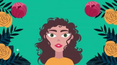 beautifull woman and flowers garden pattern animation