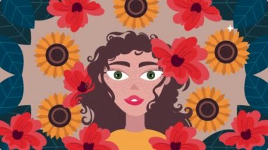 beautifull woman and flowers garden pattern animation