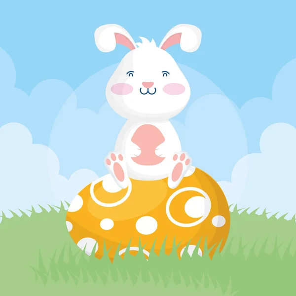 快乐的东方庆祝卡片，上面画着兔子和鸡蛋 — 图库矢量图片