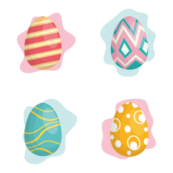 Happy easter celebration card with set eggs painted — Stock Vector