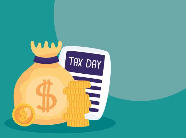 Tax day with money bag — ストックベクタ