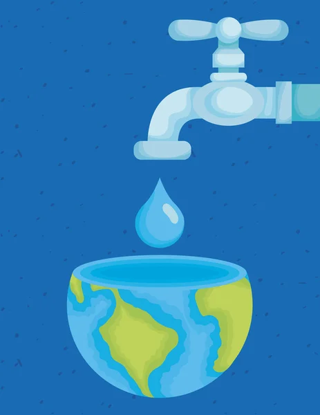 Water day poster with tap and world planet in drop — Stockvektor