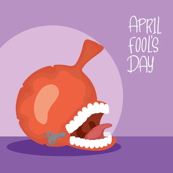 Happy april fools day card with airbag and crazy mouth — Stockvector