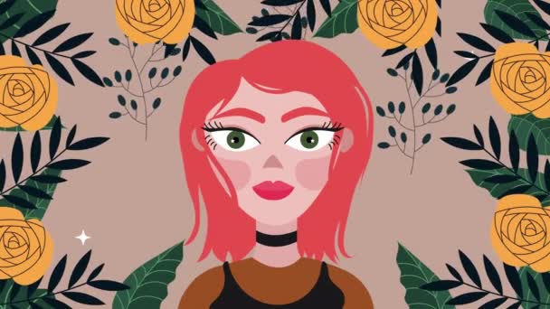 Beautifull woman and flowers garden pattern animation — Stockvideo