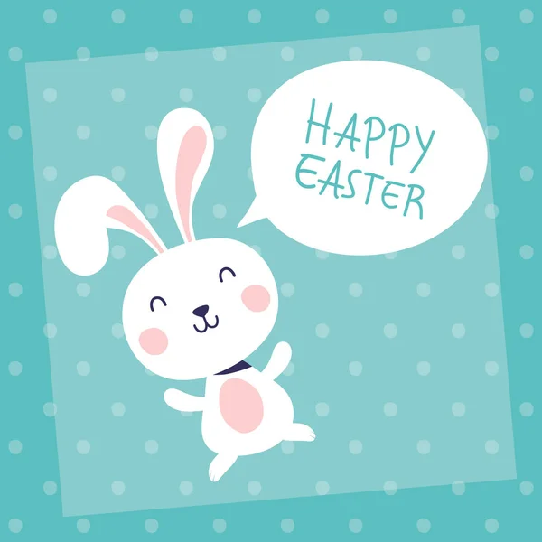 Щаслива великодня листівка святкування з кроликом і мовною бульбашкою — стоковий вектор