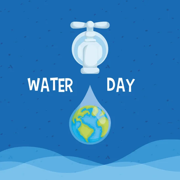 Cartaz dia de água com torneira e planeta mundial em queda — Vetor de Stock