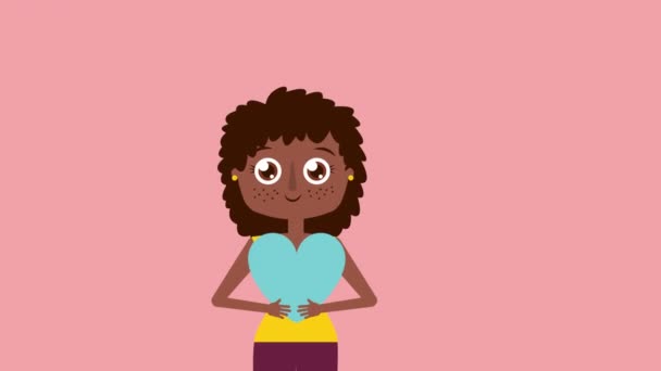 Afro giovane donna con cuore — Video Stock