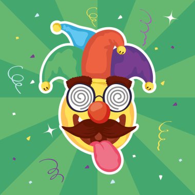 Mutlu nisan günü kartı, emoji ve maskeyle.