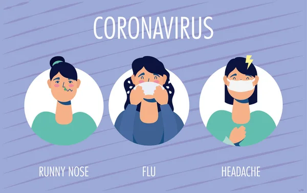 Grupo de mujeres con síntomas de coronavirus — Archivo Imágenes Vectoriales