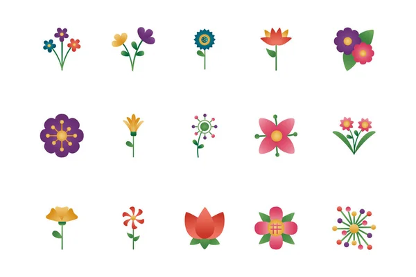 Fascio di icone di stile degradiente fiori — Vettoriale Stock
